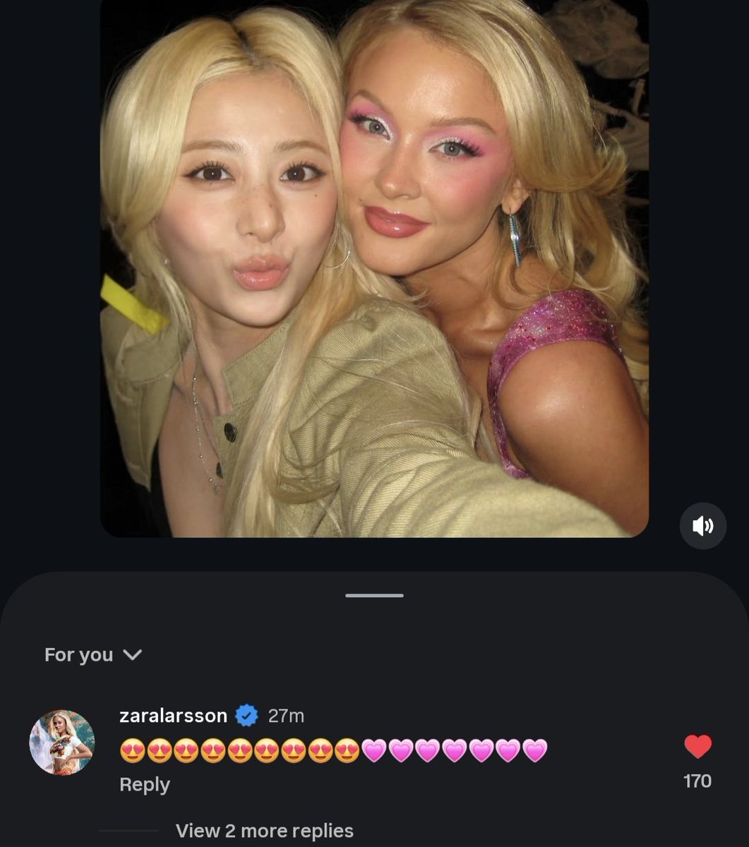 pctrovasklaus's tweet photo. zara reposted and commented on yunjin's post 🥰 https://t.co/YLANknV2vQ