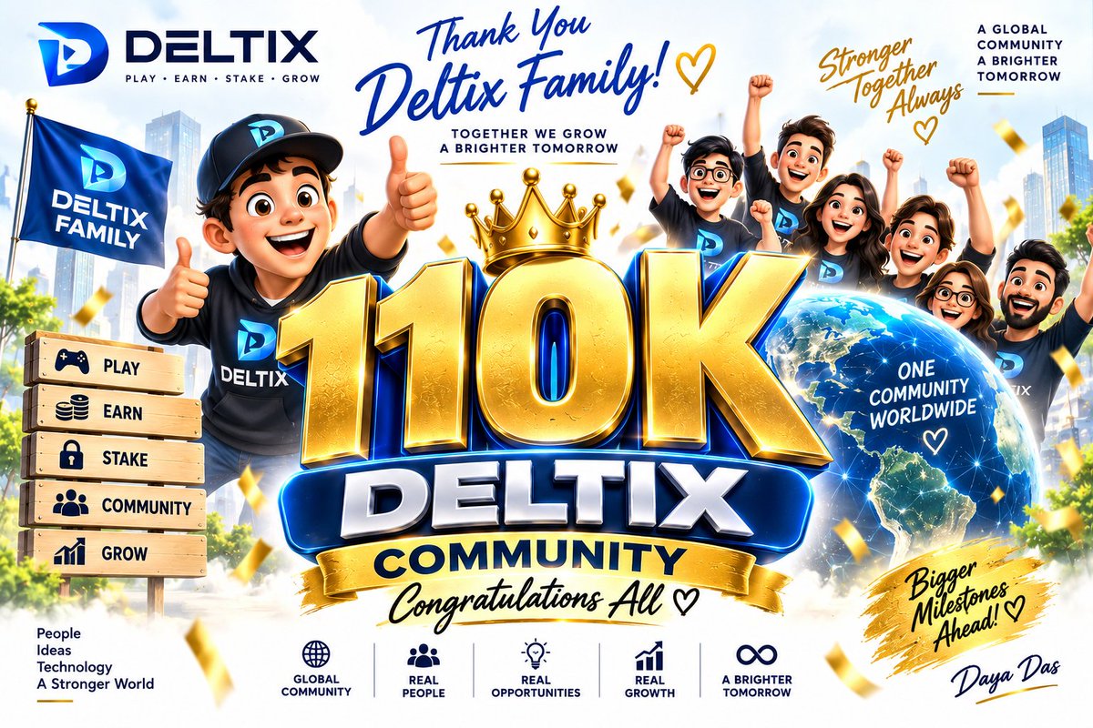 das_putul13757's tweet photo. 🚀🎉 110K HIT — DELTIX FAMILY! 💙💛

110,000+ community milestone! 🌍🔥
A big congratulations to the entire Deltix Family. 🤝

Stronger Together. 🚀

#Deltix #DeltixFamily #110K #DLTX #Web3 #Blockchain #Web3 #CryptoCommunity #Blockchain @BaskaranBBV @latesh24 @DigiworldWeb3 @BaskaranBBV @Crypmatrx @21_itis @Digitalgold1979 @Joel_Dupalco @Bitcoin_Anet @Ehs87366Ehsan