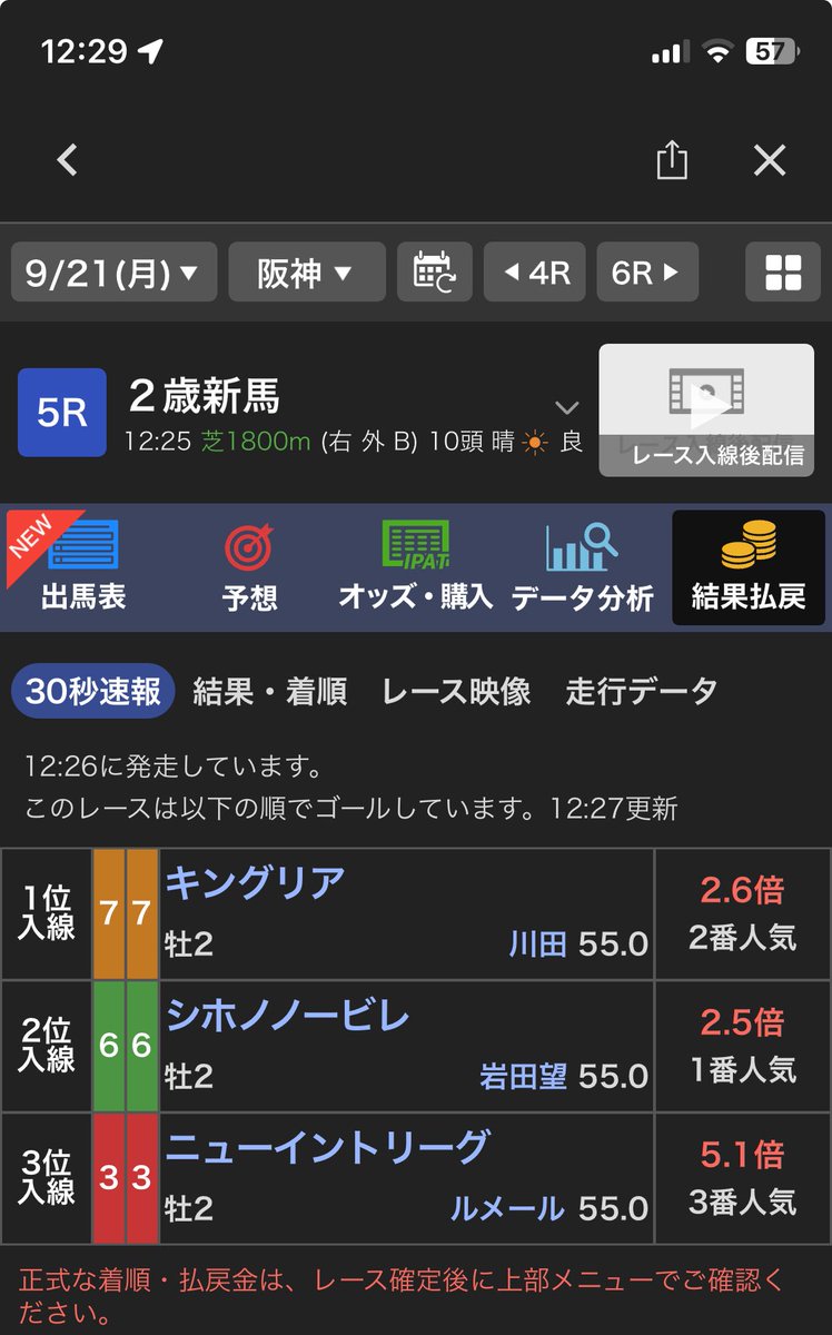 GENKInaikonoi's tweet photo. リアアメリアの初産駒キングリアナイス！
やっぱ川田騎手ですよ

てか、1、2着固定で3着総流ししたのに固め決着やめてね https://t.co/gJ48ntvb7b