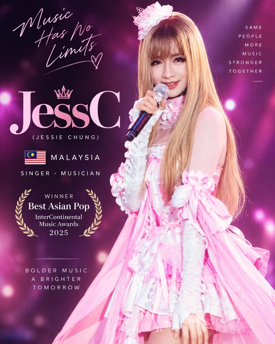 transwomenclub's tweet photo. JessC brings her music to the stage with a distinctive pop style. Her song My Style won Best Asian Pop at the 2025 InterContinental Music Awards.
#JessC #TransWomenAreWomen #Malaysia #AsianPop #TransRepresentation https://t.co/GZXM3AwxaQ
