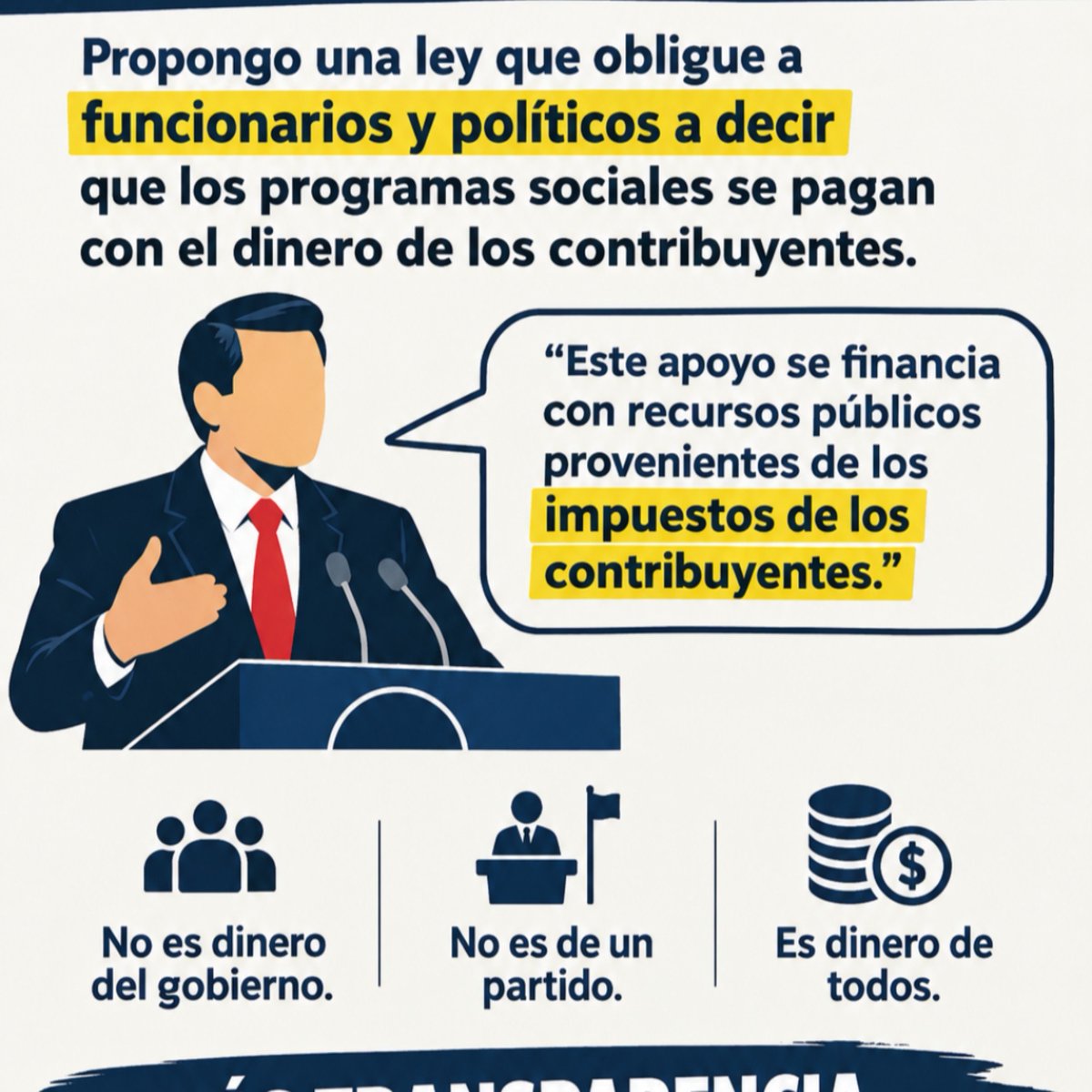 GuacamayanLeaks's tweet photo. Una propuesta para @diputadospan
@DiputadosMorena

Una ley para que todo funcionario, legislador, gobernador, presidente municipal o dirigente político que anuncie, entregue o promocione un programa social financiado con recursos públicos tendría la obligación de decir claramente:

"Este apoyo se financia con recursos públicos provenientes de los impuestos y demás ingresos de los contribuyentes." 

#GuacamayanLeaks