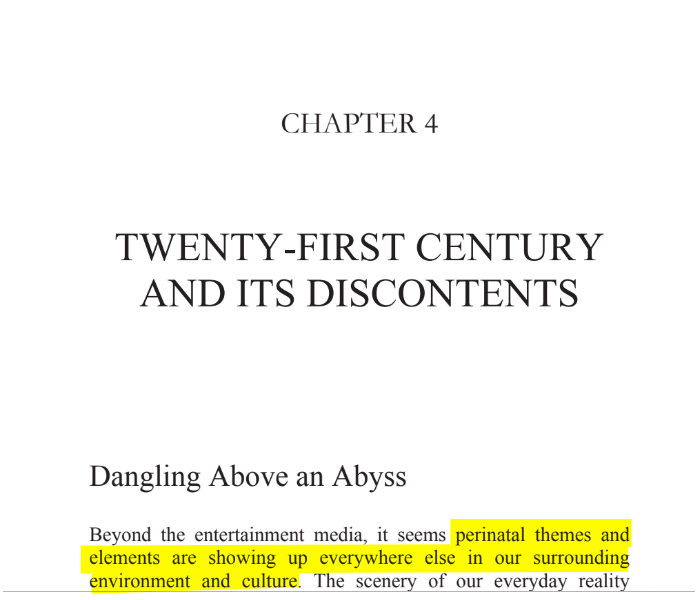 sillymickel's tweet photo. *APOCALYPSE NO: Apocalypse or Earth Rebirth & the Emerging Perinatal Unconscious* (2013) by Michael Adzema.
Chapter 4, pp. 43
๐งตClick this panel for Thread, complete book
or, for free pdf copy: https://t.co/FCcLfV3Cr5
1/ ๐งต๐ ๐ก๐๐ #AN ๐ฅ๐ซ #ApocalypseNO ๐ฅ๐ซ#TruthWarriors โ #climate ๐๐ฅ #ecopsychology ๐โฎ๏ธ #Primal โฎ๏ธ#Psychology โฎ๏ธ #ecocide ๐ฅ #rebirth ๐ฆ #thanatos ๐งโโ๏ธ #eros ๐ #birth ๐ #perinatal ๐ #humanicide โฐโ #environment ๐
APOCALYPSE โ NO!
Page 43
CHAPTER 4
TWENTY-FIRST CENTURY AND ITS DISCONTENTS
Dangling Above an Abyss
Beyond the entertainment media, it seems perinatal themes and elements are showing up everywhere else in our surrounding environment and culture.