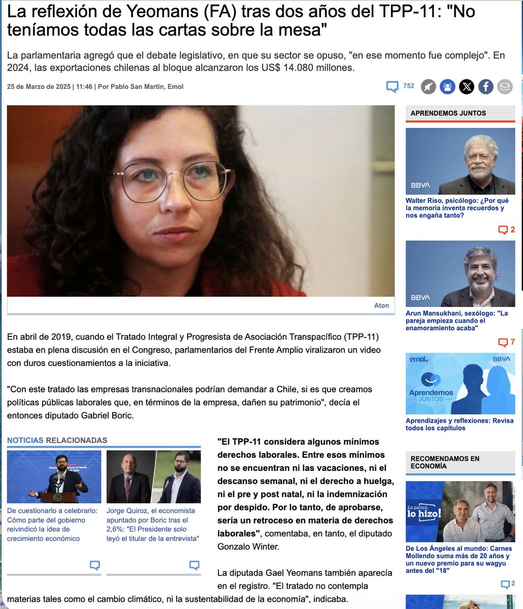 Paz_ZarateB's tweet photo. Diputada,
Ud. le decía al país que el TPP11 -en versión idéntica a la  que nos rige hoy- nos dejaría sin derechos sociales.
Hoy @Minrel_Chile comete errores; pero en RREE vocería FA debería asumirla alguien sin este historial.
O ud. podría -finalmente- reconocer su gran error.
https://t.co/mmlsiuZBxV