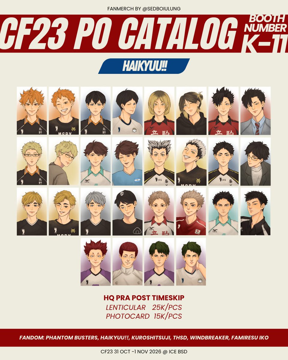 sedboiulung's tweet photo. [🔄❤️ Appreciated!]

Aku gue kembali untuk #CF23

📍Lelaki Idaman Mamah (Both Days), Booth K11
🗓 21 - 24 September 2025
🛒 https://t.co/LDY1ThSbD8
📝 Phantom Busters, Haikyuu!!, Kuroshitsuji, THSD, WindBreaker, Famiresu Iko, Original

#cf23catalogue #cf23katalog #katalog

[1/2] https://t.co/7q5VMRySXH