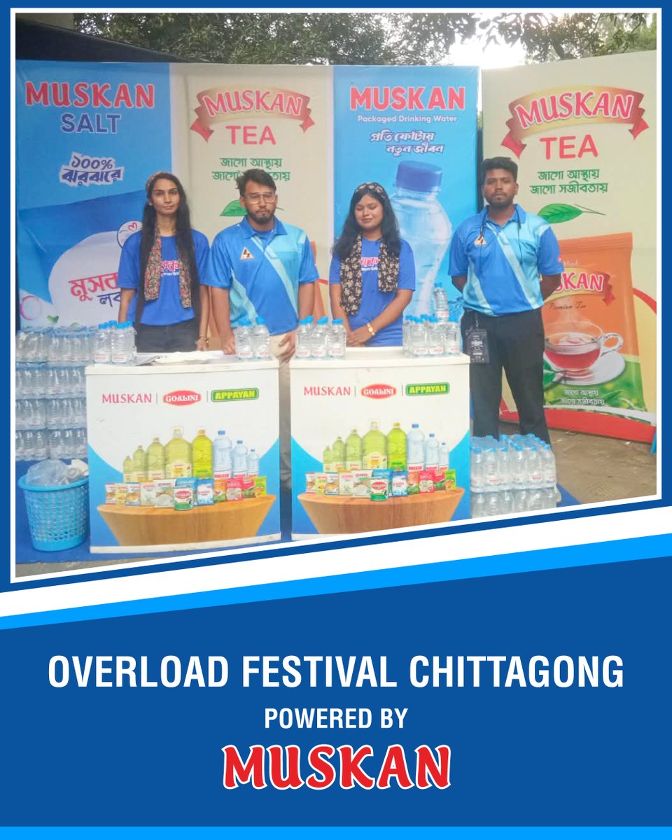 Muskanbysagroup's tweet photo. Muskan proudly powered the Overload Festival at the Navy Convention Hall on September 11, bringing pure energy to over 2,500 rock fans.
As the official sponsor, we kept music lovers energized throughout the night with Muskan Packaged Drinking Water and Muskan Tea. https://t.co/kH8JUrcD17