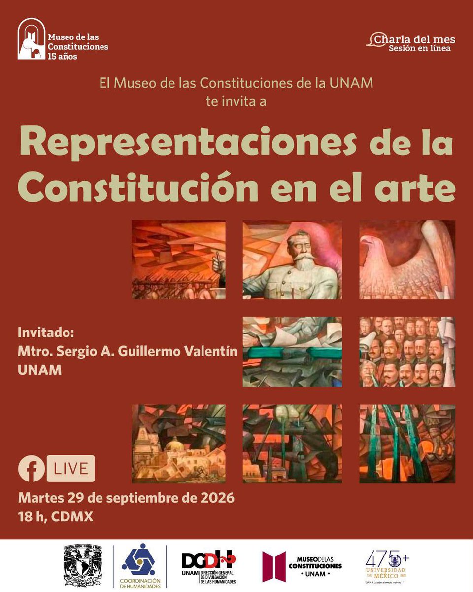MConstituciones's tweet photo. La Constitución también se aprecia en el arte. Acompáñanos en nuestra #CharlaDelMes en un recorrido visual con el Mtro. Sergio A. Guillermo Valentín.
Martes 29 de septiembre, 18h
FBlive https://t.co/p6cfjRNeRJ
#MuCo15 https://t.co/s5MbMKCeUd