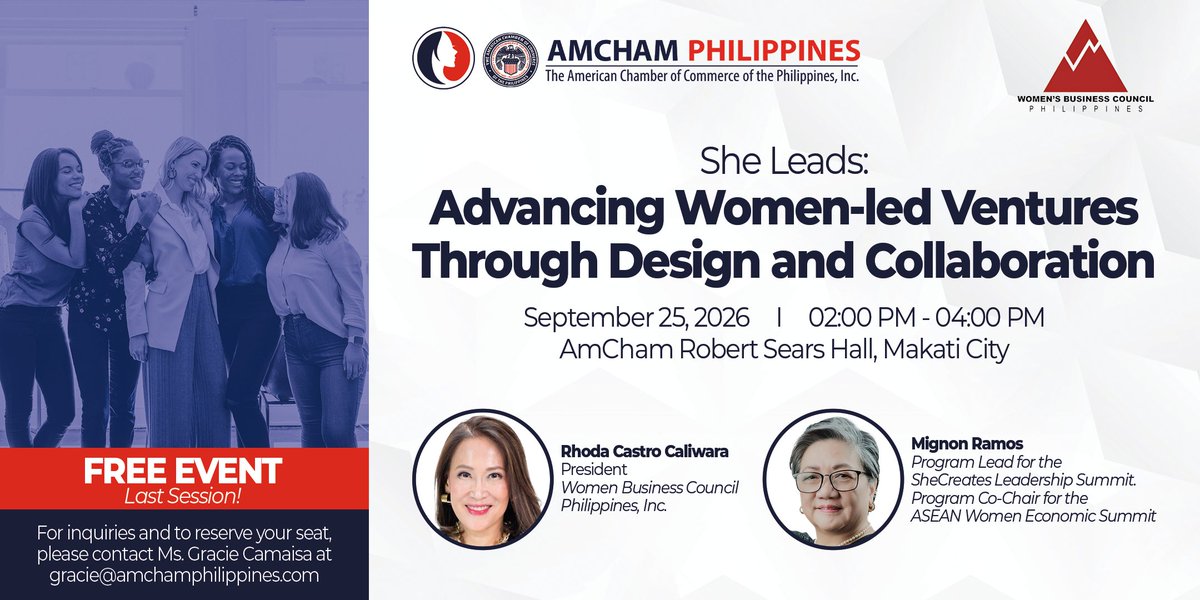 AmChamPH's tweet photo. For inquiries and to reserve your seat, please contact Ms. Gracie Camaisa at gracie@amchamphilippines.com or via Viber/WhatsApp/SMS at +63 945 452 2308. https://t.co/UToJgMEpd5