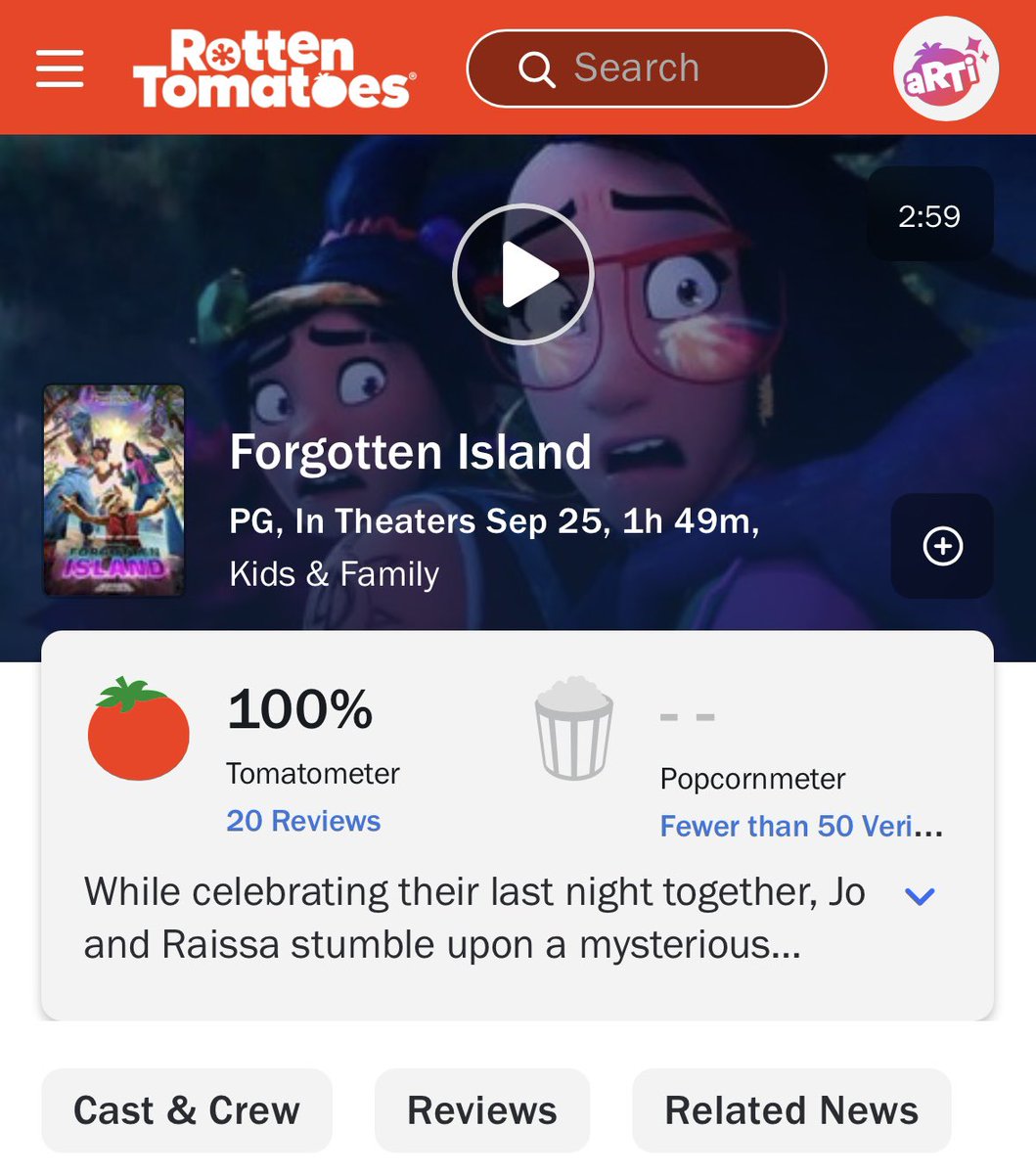 bini_writes's tweet photo. LOOK: Dreamworks’ Forgotten Island debuts with a 100% rating from 20 professional critics so far on Rotten Tomatoes. 

THIS. IS. BIG. LFG PH! 🇵🇭🌎
#ForgottenIsland https://t.co/mzBsZjL2xt