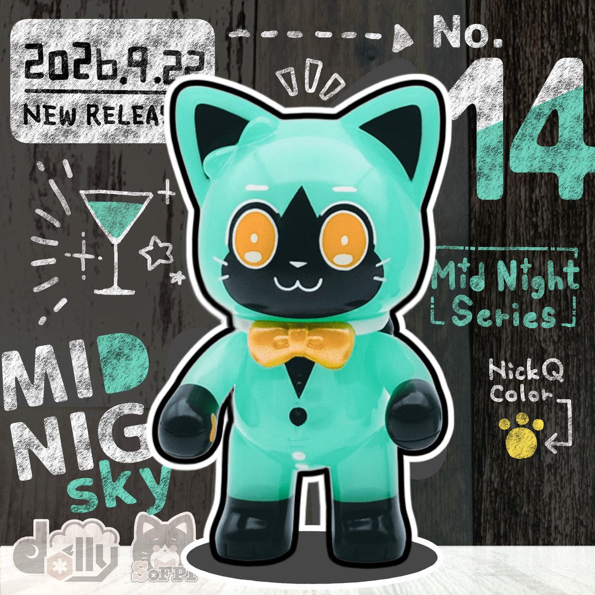 aries_beat's tweet photo. 【🐱リリース告知🍸】
ソフビのカイピリーニャこと「そふぴ」の14thフレーバー「ミッドナイト/スカイ」を2026.9.22開催のソフコンvol.10にてリリースいたします。
反転ハチワレ&amp;透ける浅葱色の、夜空に差す光をイメージした新色です。
どうぞよろしくお願いいたします！
#そふぴーにゃ #ヒツジボシINFO https://t.co/6UR45cwKzH