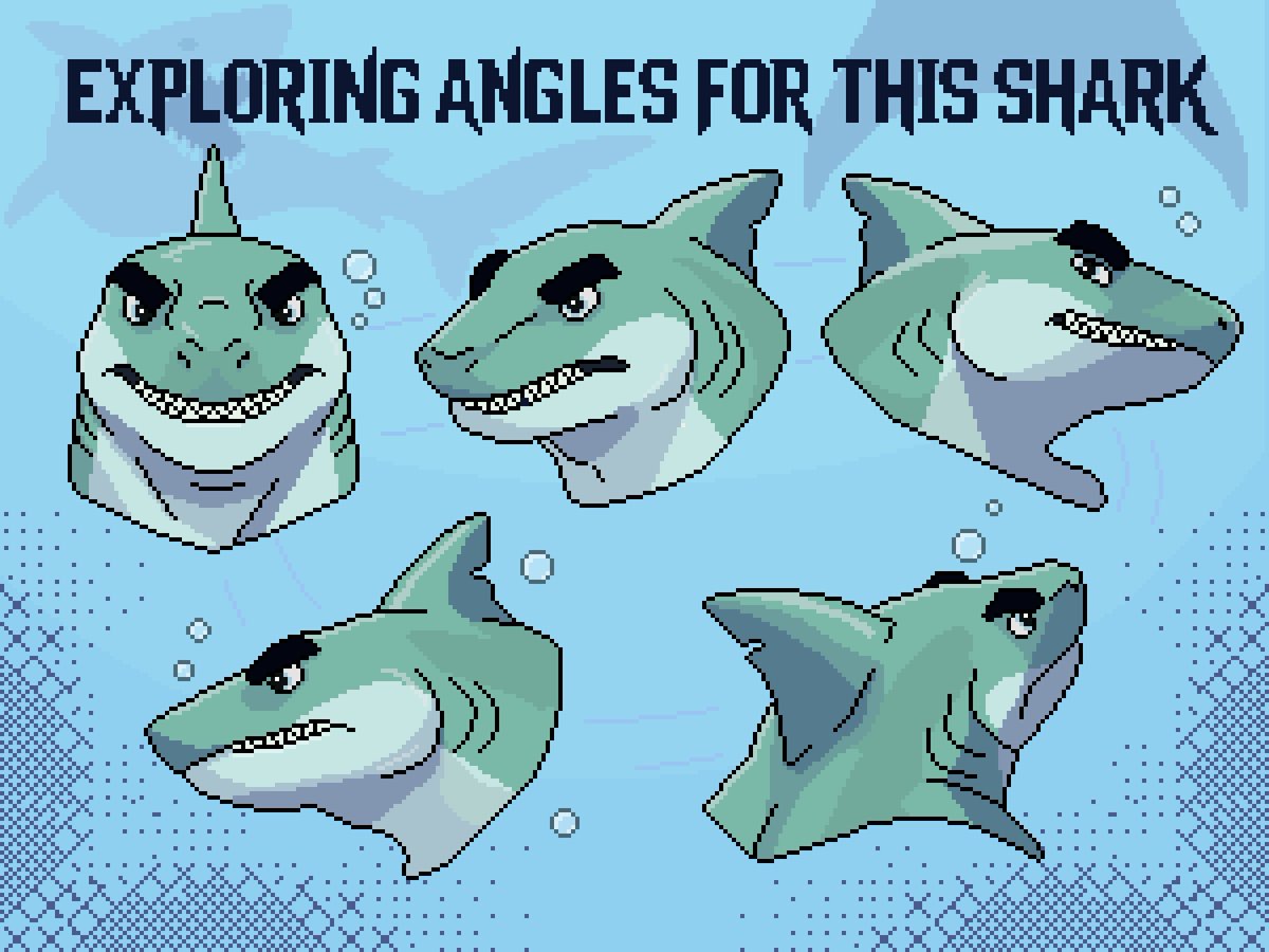 DraxilByte16's tweet photo. I've been scared of posting simple stuff, but I pushed myself to do it—this shark and its angles are my first try at this style 🦈 

Hope you guys like it! https://t.co/AzVPGurfUf