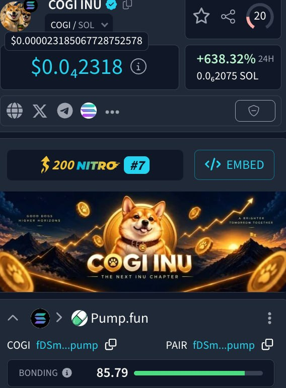 CogiInu_Dog's tweet photo. 🔥 $COGI is sitting at 200 Nitro now… 1000 soon! 🚀
📈 Strong momentum
🐕 Community growing fast
⚡ Trending hard on SOL
🎯 Bonding moving up fast
200 is just the start — 1000 is coming. 👀
 Don’t sleep on $COGI INU. 💎🐾
CA: fDSmMvfUk7aVBNi1bp5gTbzLwuAnDoPajBDdPitpump https://t.co/5BETerkeZK