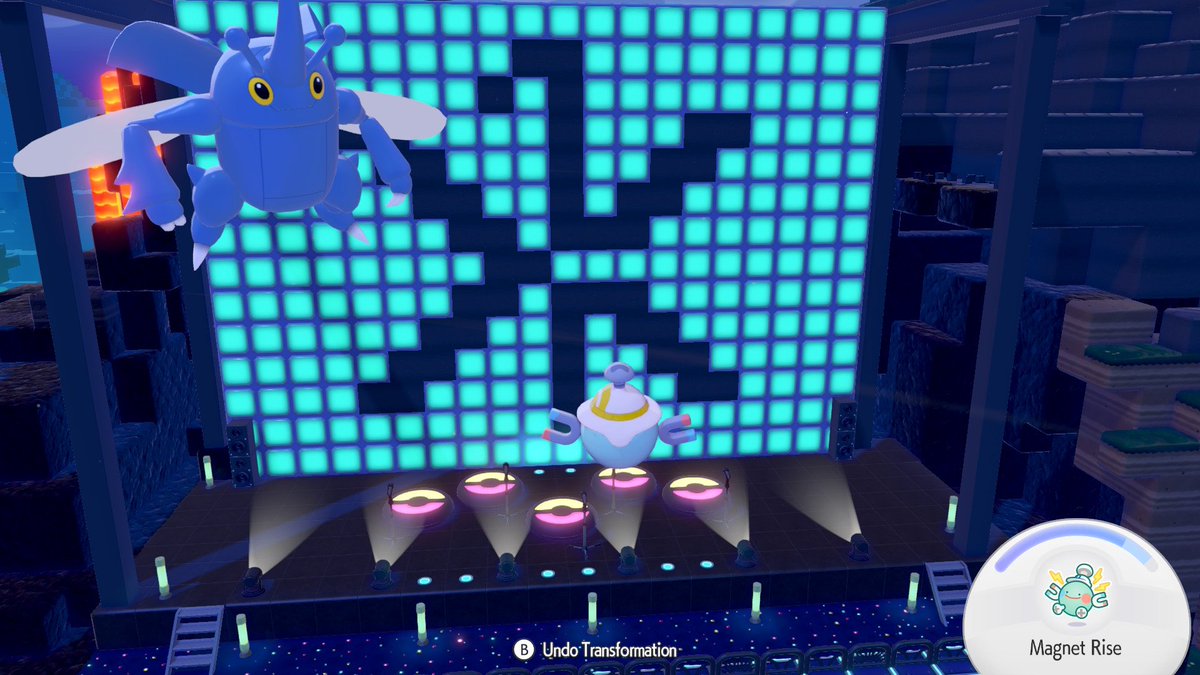 Briellestar9's tweet photo. I'm trying to get back into posting about my games and realized I never shared my @1VERSE_official stage build over here! Heracross supervised and took it for a test run 😆💜 #1VERSE #Pokopia https://t.co/jSsRj9B8q8