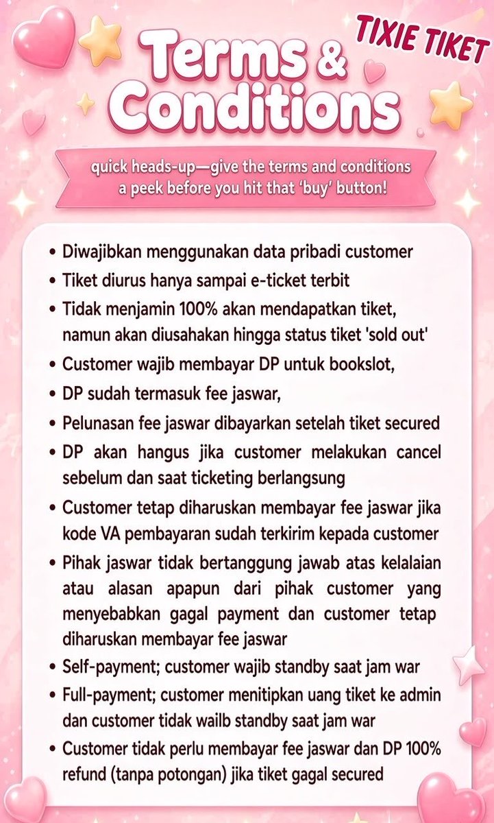 atyfte's tweet photo. OPEN JASWAR TICKETING BIGBANG 2026-2027 WORLD TOUR < XX : COSMOS > IN JAKARTA - ADDSHOW

Fee start from 250k
Data Pribadi
Self Payment

Yang mau Booking bisa Dm aja ya

Slot terbatas!

tags wts wtb tiketjastipjaswar bigbang
#wts #wtb #BIGBANGCOSMOS #zonauang
#BIGBANGWORLDTOUR https://t.co/BeP2ceQnaI