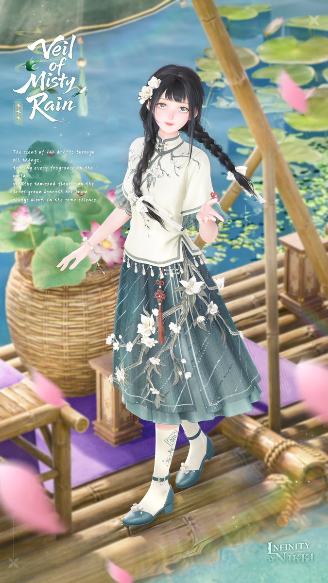 InfinityNikkiEN's tweet photo. ♾️Version 2.10 "The Feather of Justice" | Free Outfit in a Limited-Time Event

The scent of ink drifts through all things, tracing every fragrance in the world, yet the thousand flowers on the trees grown beneath her brush always bloom in the same silence. She opens the window and asks the bamboo breeze and the misty rain. The vast world pours into her small heart, awakening a whole realm of beauty in her hair and between the pages.

Event Duration
After the Version 2.10 update on September 23, 2026 – October 29, 2026, 12:49 (UTC-7)

Event Details
During the event When Petal Rain Meets Ink, 4 tasks will be unlocked at a time. Complete these tasks to earn Misty Scrolls. Collect the required number of Misty Scrolls to exchange for the 3-star outfit Veil of Misty Rain, Diamonds, growth materials, and more.
Note: Some makeup shown in the image is for reference only. The outfit's in-game presentation may vary.

——
➤ Infinity Nikki Version 2.10 The Feather of Justice launches globally on September 23 (UTC-7)!
➤ Download Now: https://t.co/soaPebzlY9
➤ Join us on Facebook Group: https://t.co/rabLOeX3ac
#InfinityNikki
#TheFeatherofJustice