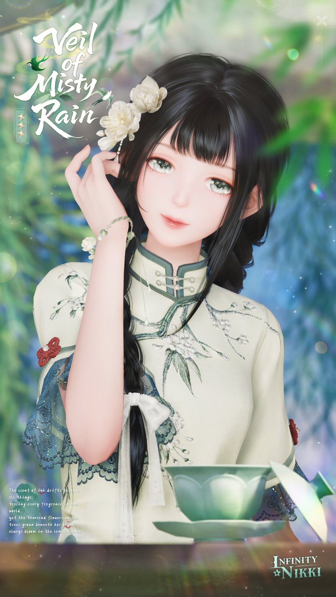 InfinityNikkiEN's tweet photo. ♾️Version 2.10 "The Feather of Justice" | Free Outfit in a Limited-Time Event

The scent of ink drifts through all things, tracing every fragrance in the world, yet the thousand flowers on the trees grown beneath her brush always bloom in the same silence. She opens the window and asks the bamboo breeze and the misty rain. The vast world pours into her small heart, awakening a whole realm of beauty in her hair and between the pages.

Event Duration
After the Version 2.10 update on September 23, 2026 – October 29, 2026, 12:49 (UTC-7)

Event Details
During the event When Petal Rain Meets Ink, 4 tasks will be unlocked at a time. Complete these tasks to earn Misty Scrolls. Collect the required number of Misty Scrolls to exchange for the 3-star outfit Veil of Misty Rain, Diamonds, growth materials, and more.
Note: Some makeup shown in the image is for reference only. The outfit's in-game presentation may vary.

——
➤ Infinity Nikki Version 2.10 The Feather of Justice launches globally on September 23 (UTC-7)!
➤ Download Now: https://t.co/soaPebzlY9
➤ Join us on Facebook Group: https://t.co/rabLOeX3ac
#InfinityNikki
#TheFeatherofJustice