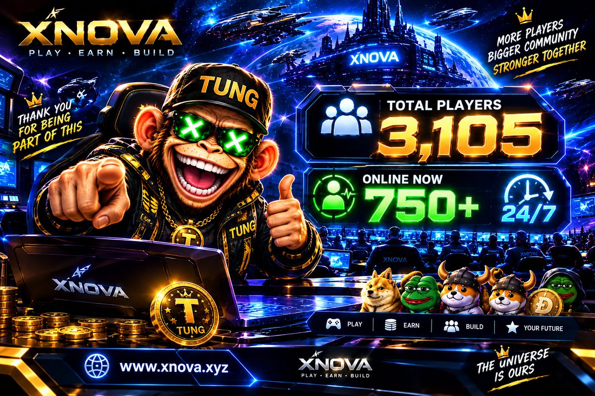 TungeTungSahur's tweet photo. 🚀 XNOVA IS GROWING! 🌌

We’ve reached 3,105 players and more than 750 players online 24/7. 🔥

This is no longer just a game — it’s a growing universe powered by its community. 🌍🚀

Thank you to everyone building, playing, battling, and growing with us.

3,105 PLAYERS. 750+ ONLINE. 24/7.

The universe is getting bigger. ⚔️🌌

#XNOVA #TUNG #GameFi #Crypto #Web3