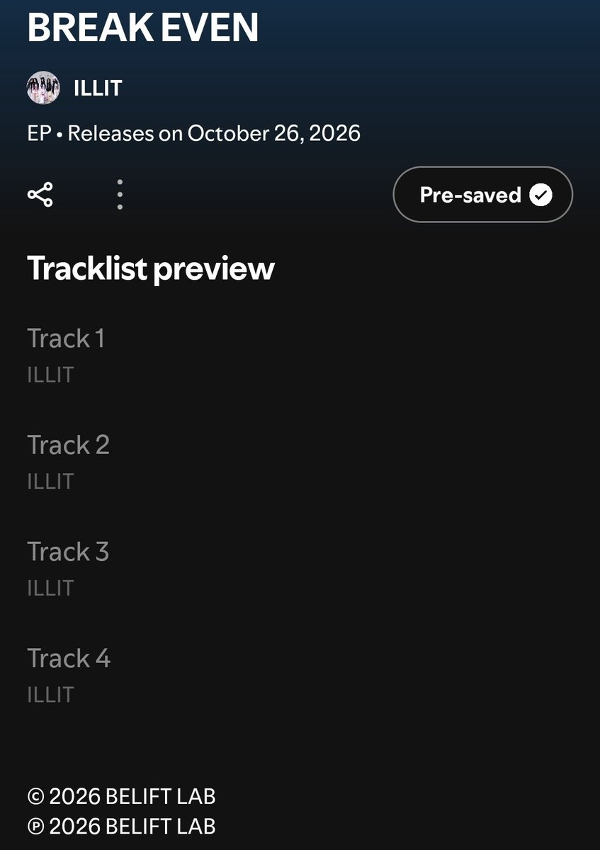 illitbymistake's tweet photo. break even is 4 tracks long 🫥 https://t.co/HJTC3XDABG