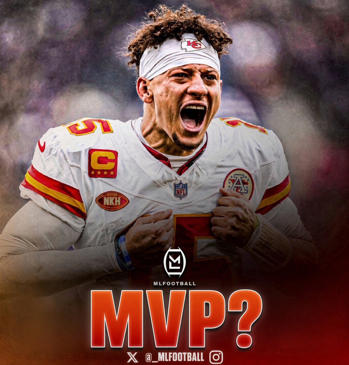 MLFootball's tweet photo. MVP: PATRICK MAHOMES SINCE COMING BACK FROM A TORN ACL: (2 games)

606 total yards
6 total TDs
1 INT
2-0 record

The #Chiefs are going to be a PROBLEM. https://t.co/KrtnF62O84