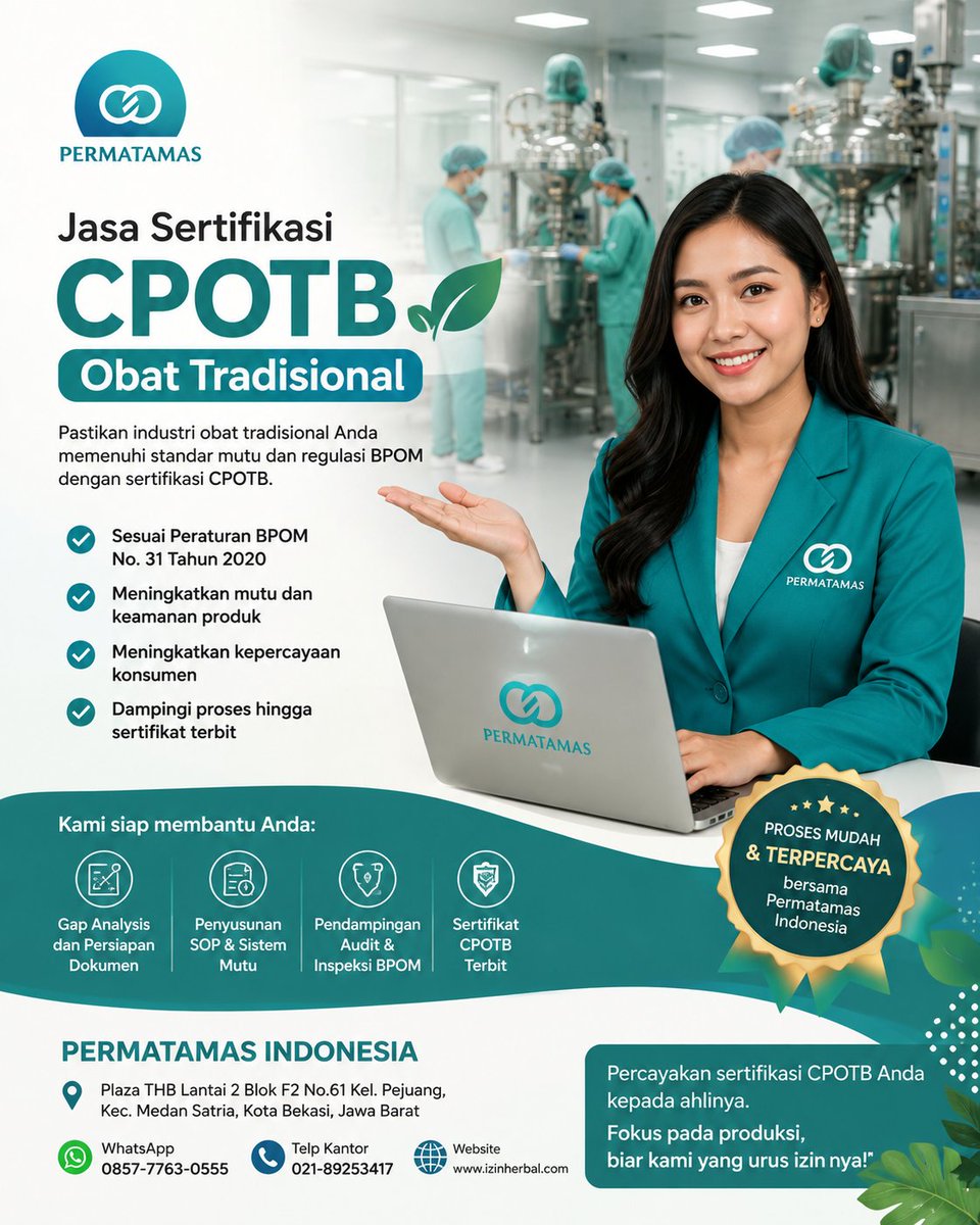 PERMATAMASok's tweet photo. Tahapan Sertifikasi CPOTB dari Pengajuan Hingga Persetujuan
Mulai dari pengajuan, evaluasi, pemeriksaan, hingga persetujuan. PERMATAMAS siap membantu persiapan dokumen, SOP, fasilitas, dan proses sertifikasi
π± 0857-7763-0555
π https://t.co/oLDoscTnrI
#CPOTB #BPOM #Permatamas https://t.co/9fcEkIMGJg