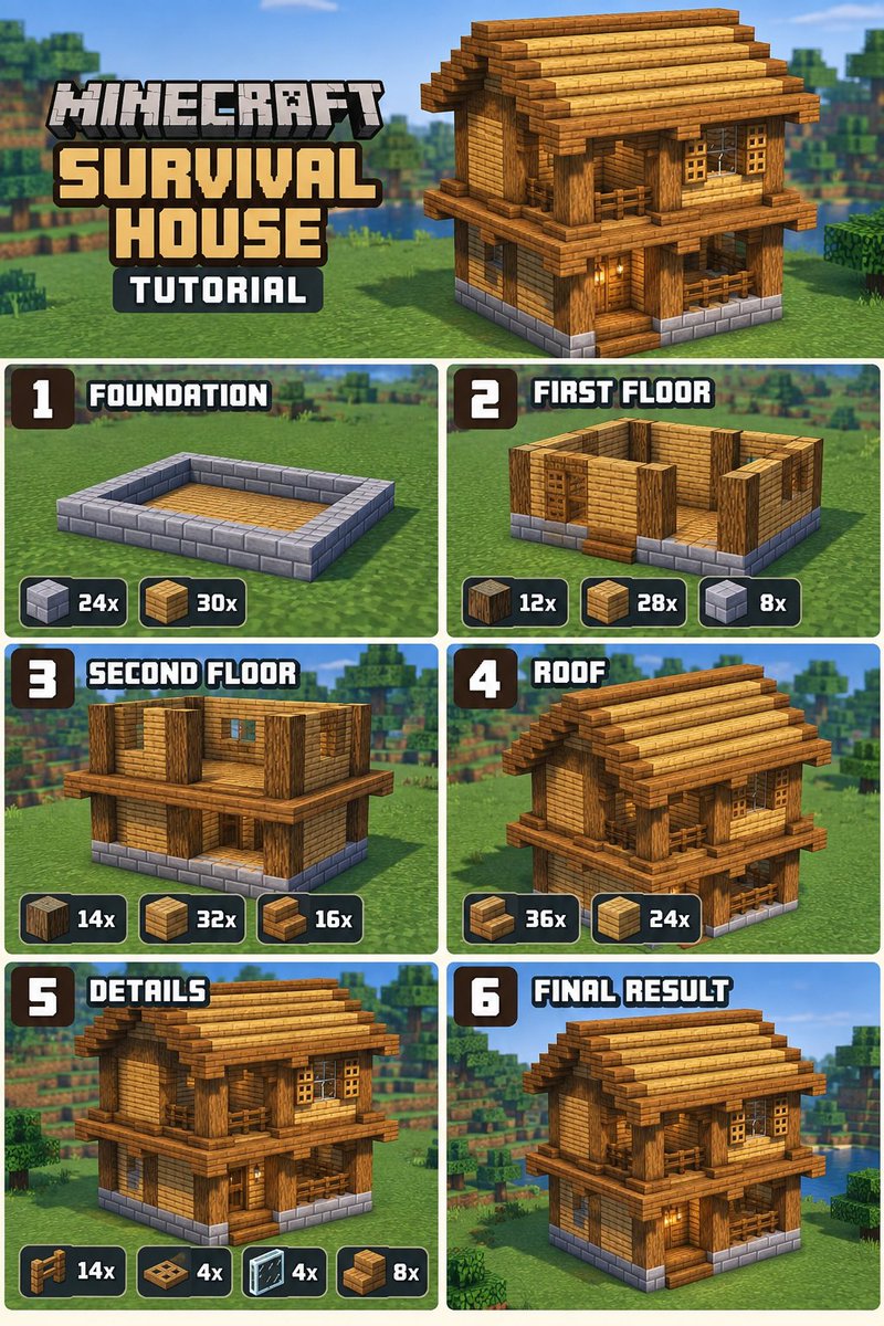 pietrinftn's tweet photo. Minecraft Survival House Tutorial https://t.co/JRdnKcLsZd