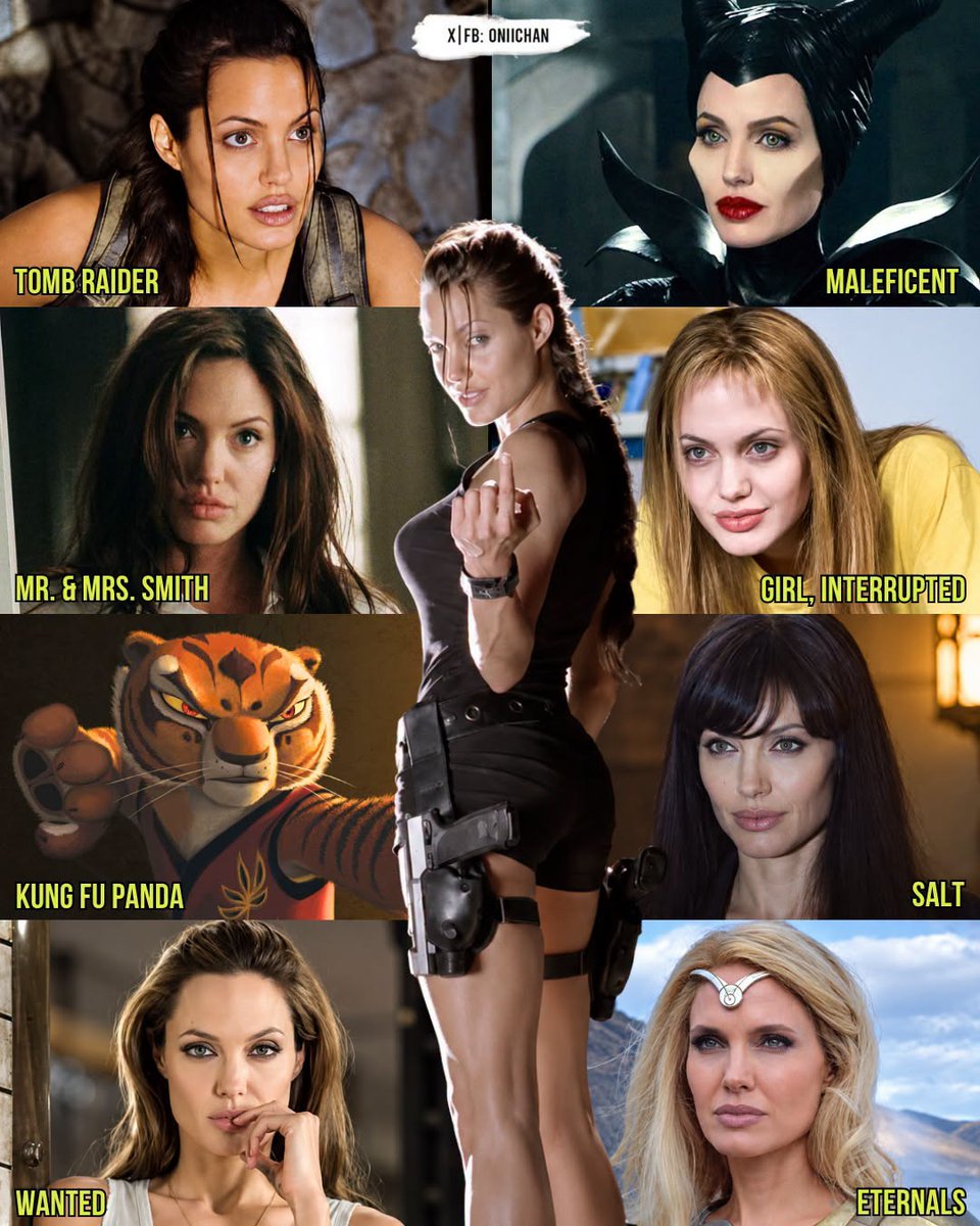 oniichanph's tweet photo. Angelina Jolie has spent decades proving that movie-star presence and serious acting don’t have to exist in separate careers. She can be glamorous, dangerous, vulnerable, strange, regal, or completely stripped down, and still feel unmistakably like herself.

Her breakthrough performances established her as more than a screen presence, while roles like Lara Croft, Evelyn Salt, and Maleficent turned her into one of the most recognizable actresses of her generation. At the same time, films like Girl, Interrupted showed the dramatic force that earned her an Academy Award.

Some of her most popular roles include:
Lara Croft (Tomb Raider)
Maleficent (Maleficent)
Lisa Rowe (Girl, Interrupted)
Jane Smith (Mr. & Mrs. Smith)
Evelyn Salt (Salt)
Fox (Wanted)
Master Tigress (Kung Fu Panda)
Thena (Eternals)
Christine Collins (Changeling)
Gia Carangi (Gia)
Mariane Pearl (A Mighty Heart)
Olympias (Alexander)

What makes Jolie’s career endure is that she never stayed comfortable for long. Action star, dramatic actress, fantasy villain, voice performer, director, humanitarian, she kept expanding what her public identity could be.

Angelina Jolie didn’t build her legacy by fitting one image of a Hollywood star. She built it by repeatedly outgrowing the image people had of her.