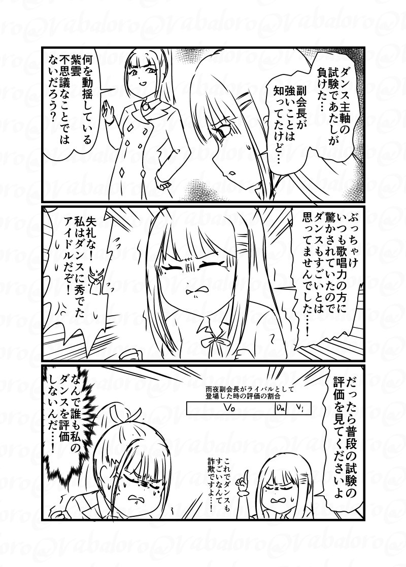 vabaloro's tweet photo. 今日は学マスの紫雲さんのSTEP3コミュに出てくる雨夜副会長ネタなクソマンガを描きました。
紫雲さんのHIF選抜試験に出てくる雨夜副会長も最終結果がこんな感じだったので⋯。 https://t.co/HC8ITHfvWP