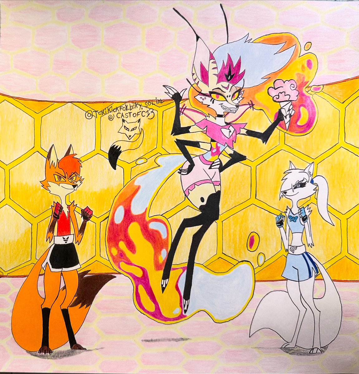 CastOfC13's tweet photo. Happy late National Fox day🦊
It is a special day for all foxes
and I drew this to celebrate!!!
#helluvabossocs #beelzebubhelluvaboss
#helluvaboss #queenbee
#happynationalfoxday https://t.co/g26KGPFXLc