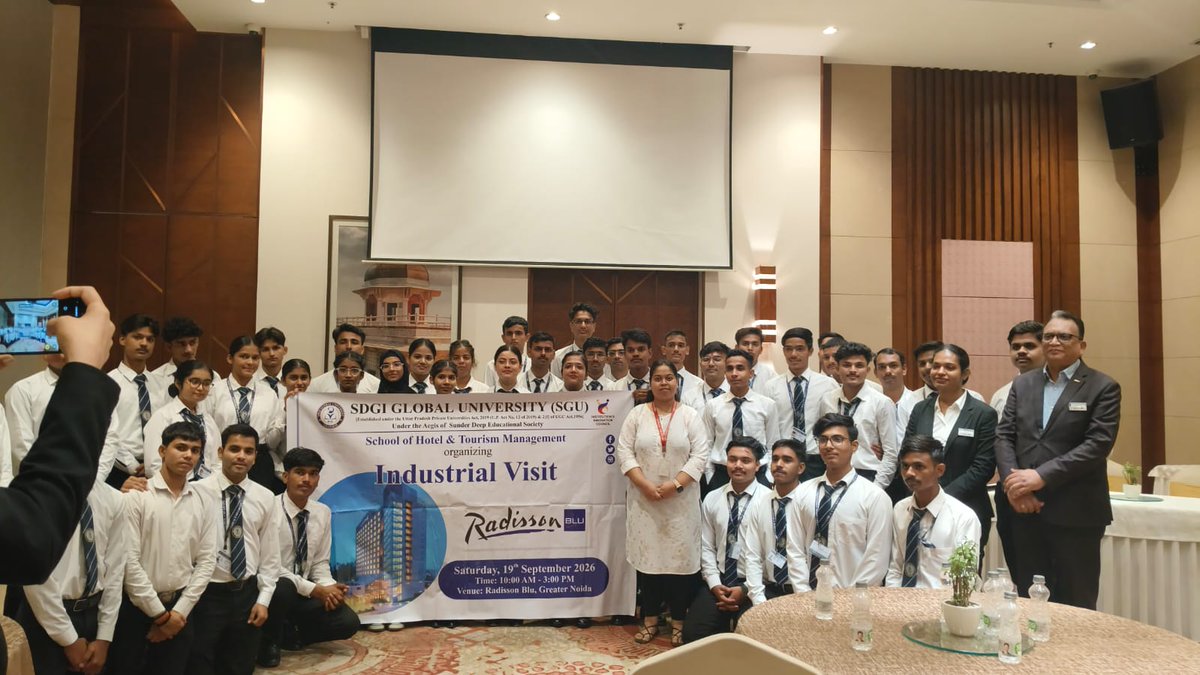 SDGIGLOBALUNI's tweet photo. The School of Hotel and Tourism Management successfully organised an industrial visit for all first-year students to the prestigious 5-Star Hotel Radisson Blu, Greater Noida, today.
#IndustrialVisit #RadissonBlu #GreaterNoida #HotelAndTourismManagement #SDGIGlobalUniversity https://t.co/g58KfwAHaf
