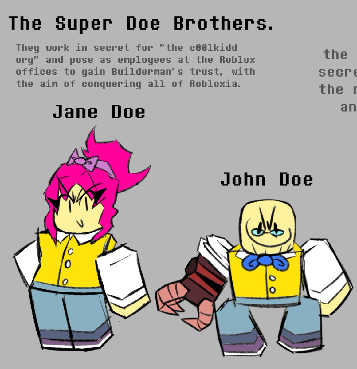 Propirus_Art_23's tweet photo. That is literally what my versions of John and Jane Doe are like lol. https://t.co/Q9V3EXaOYO