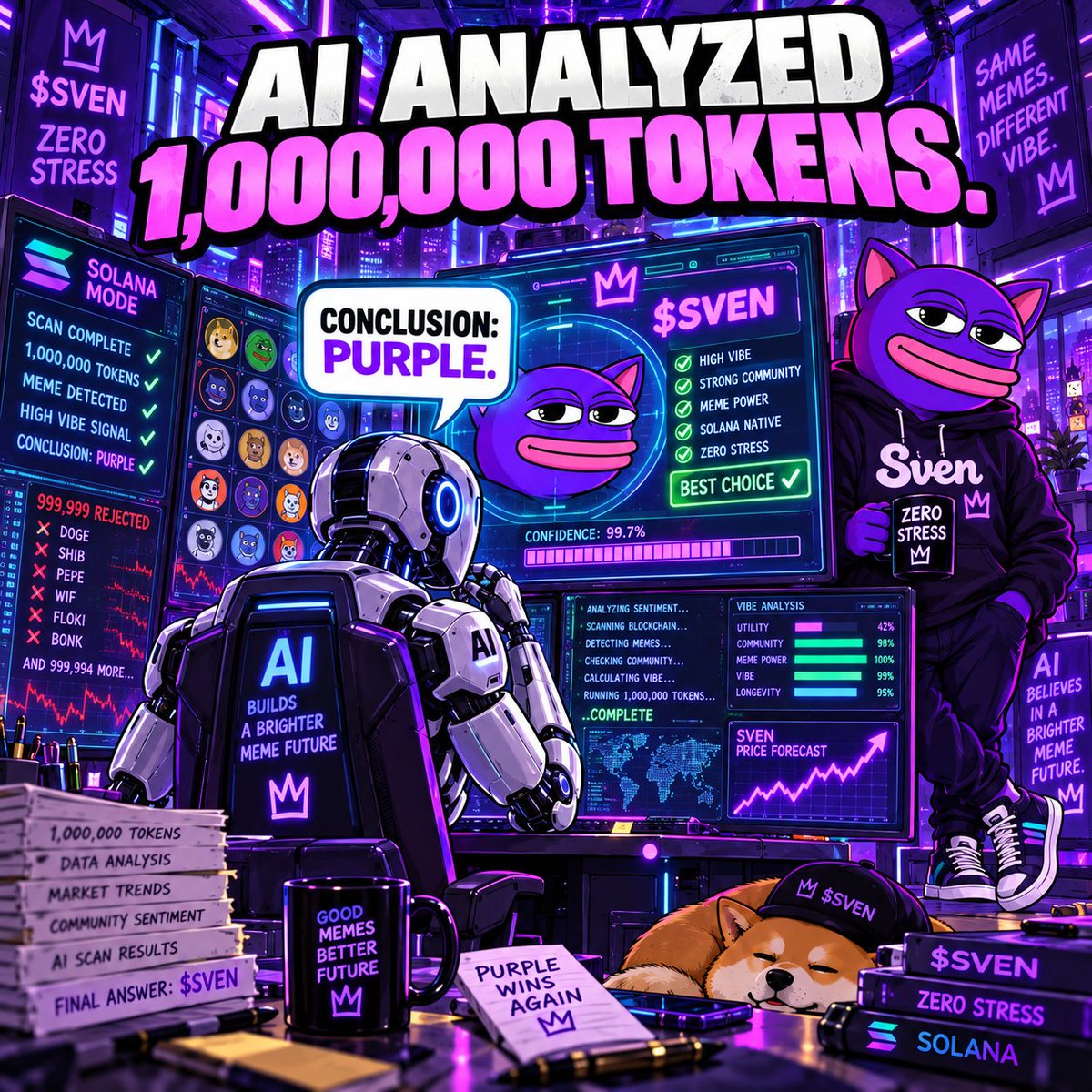 Satriaalambit's tweet photo. @yourcryptodj AI analyzed 1,000,000 tokens.
999,999 rejected. Conclusion: PURPLE. 🟣🤖
$SVEN doesn’t need to scream when the data already found the vibe.
@SVENSolOfficial
CA: DdWMWacKQKkfBZsXsbBnha6LxBfPdJeoBdsn5NYSpump
#SVEN #Solana #Memecoin #SOL #Crypto #PumpFun #AI #CT #CryptoTwitter https://t.co/DF2NNq8dX0