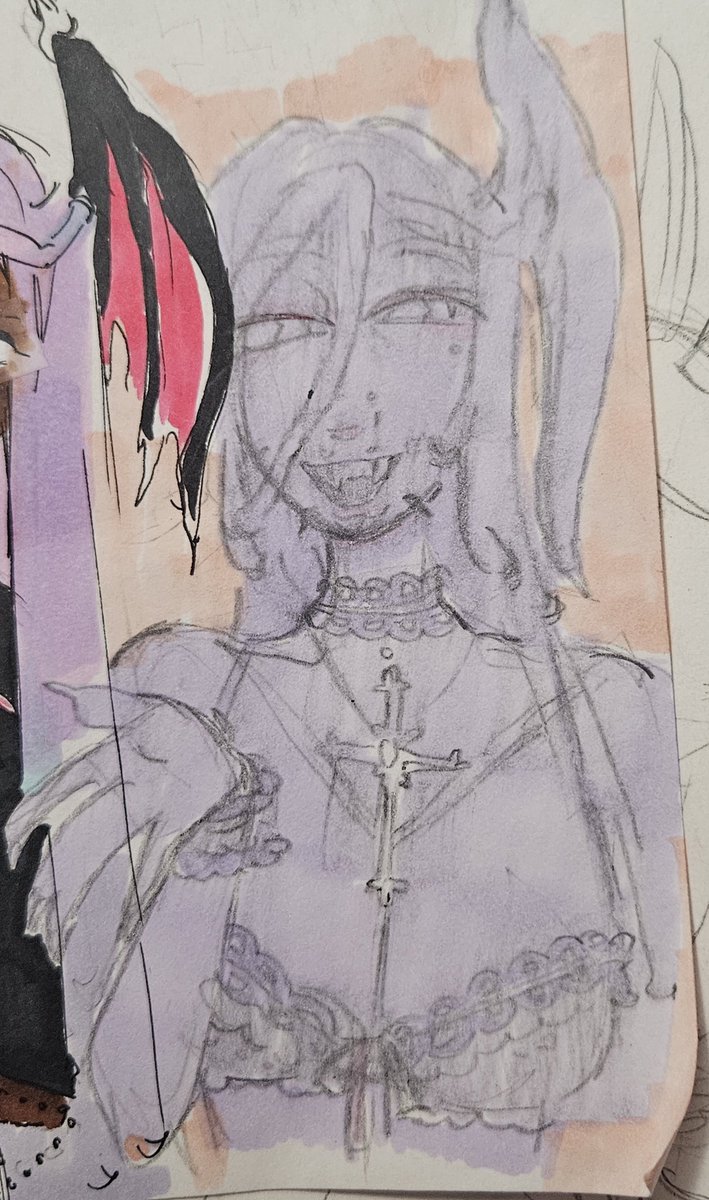 D3adH9mes's tweet photo. Dracul in a nice periwinkle–blush pink color pair, also on hand color pencils https://t.co/Hs3a3LQdPd