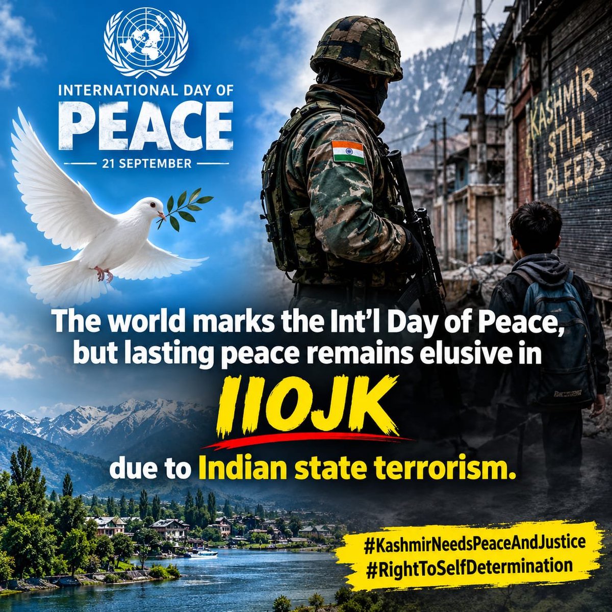 TheVoiceJK's tweet photo. PEACE REQUIRES JUSTICE — KASHMIR CANNOT BE IGNORED

#KashmirNeedsPeaceAndJustice #RightToSelfDetermination #InternationalDayOfPeace #KashmirDispute #PeaceInSouthAsia https://t.co/wLefWXKOww