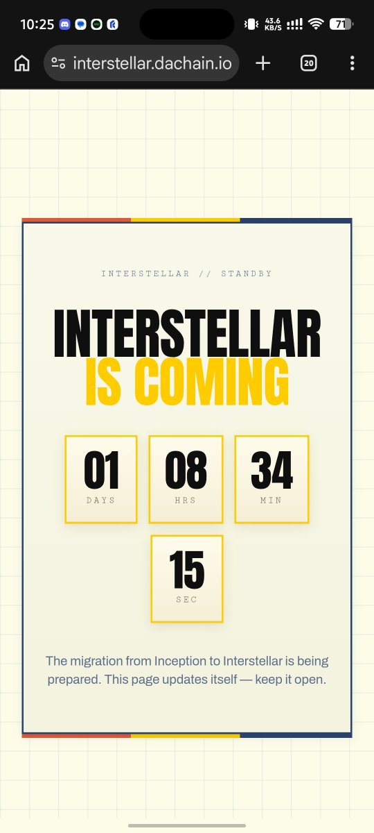 shyzu21's tweet photo. 🚨 INTERSTELLAR IS COMING.

Just 1 day left. ⏳

The migration from Inception Interstellar is being prepared, and the countdown is officially live

Everything we’ve been building toward is getting closer 🌌

@dac_chain this next chapter is about to begin

#DAC #dacchain #Web3 https://t.co/6myBMnjw6z