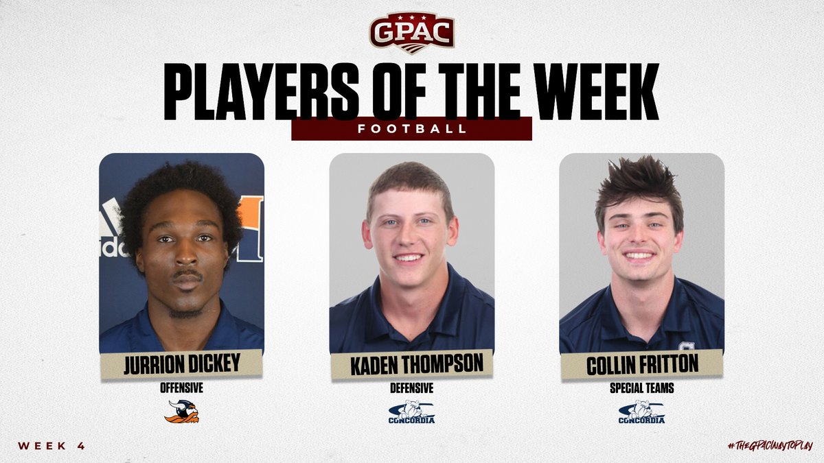 GPACSports's tweet photo. FOOTBALL: Week 4 Honors - 

Offensive - Jurrion Dickey of @Midland_Sports 
Defensive - Kaden Thompson of @cunebulldogs 
Special Teams - Collin Fritton of @cunebulldogs 

Complete Release:
https://t.co/cNtgyRl5Yw https://t.co/vix7cITOYP