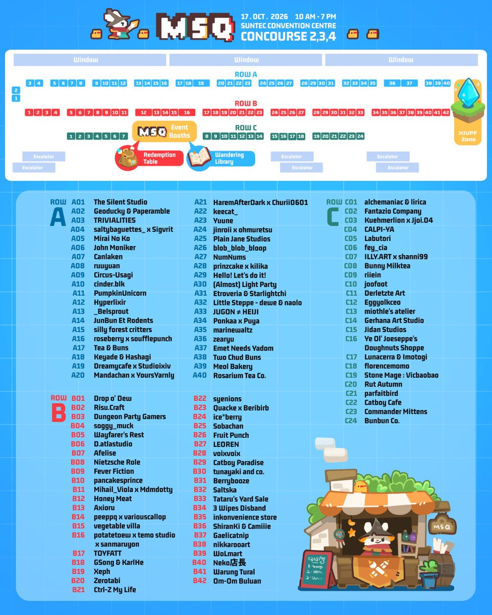 MakersQuestSG's tweet photo. ✨You deciphered a treasure map!✨

Revealing our merchants and artventurers for Makers Quest SG 2026 bringing you art and wares from all over! 

📍Suntec Concourse Level 3 
🗓️17 October 2026 10am - 7pm 
Free Admission 
#msqsg2026 #msq2026artist #makersquestsg https://t.co/ZhZJp064yq