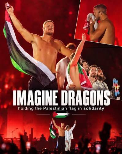 FERNVORTEX's tweet photo. Imagine Dragons waving the Palestinian flag on stage. https://t.co/YXalxlqDGG