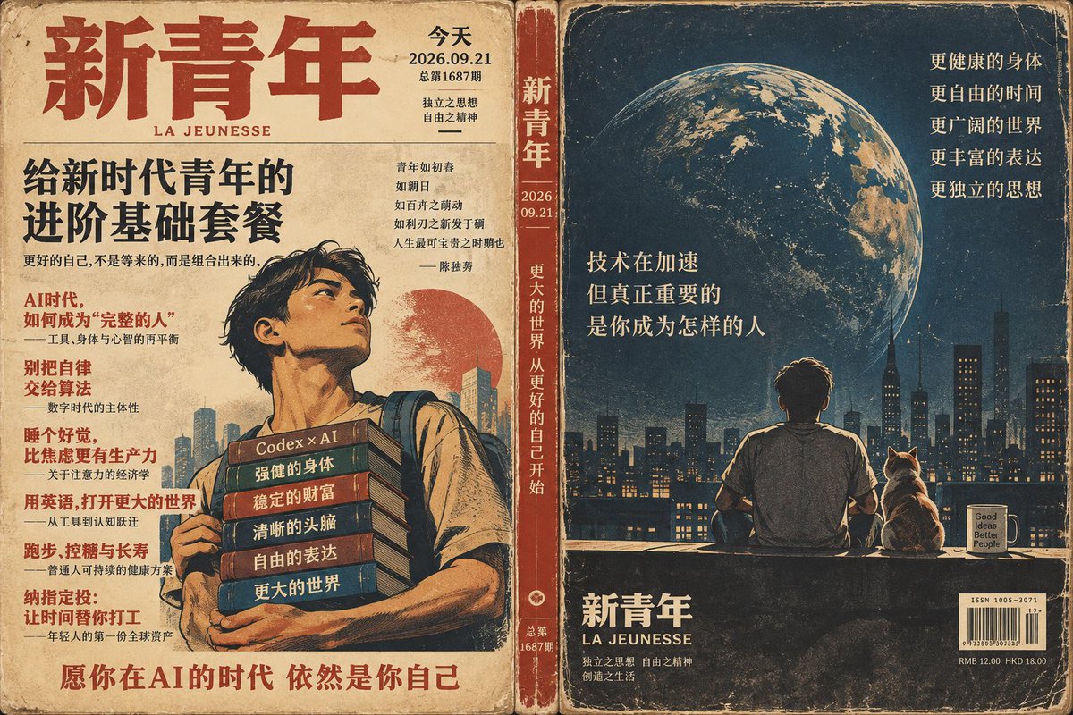cellinlab's tweet photo. 新时代青年进阶基础套餐：

Codex + 薄肌 + 自媒体
纳指定投 + 实体黄金
早 C 晚 A + 控糖饮食
跑步健身 + 英语
睡满 8 小时
逻辑学 + 经济学
学历史明鉴，搞艺术养生 🎨 https://t.co/2zm86SUME6
