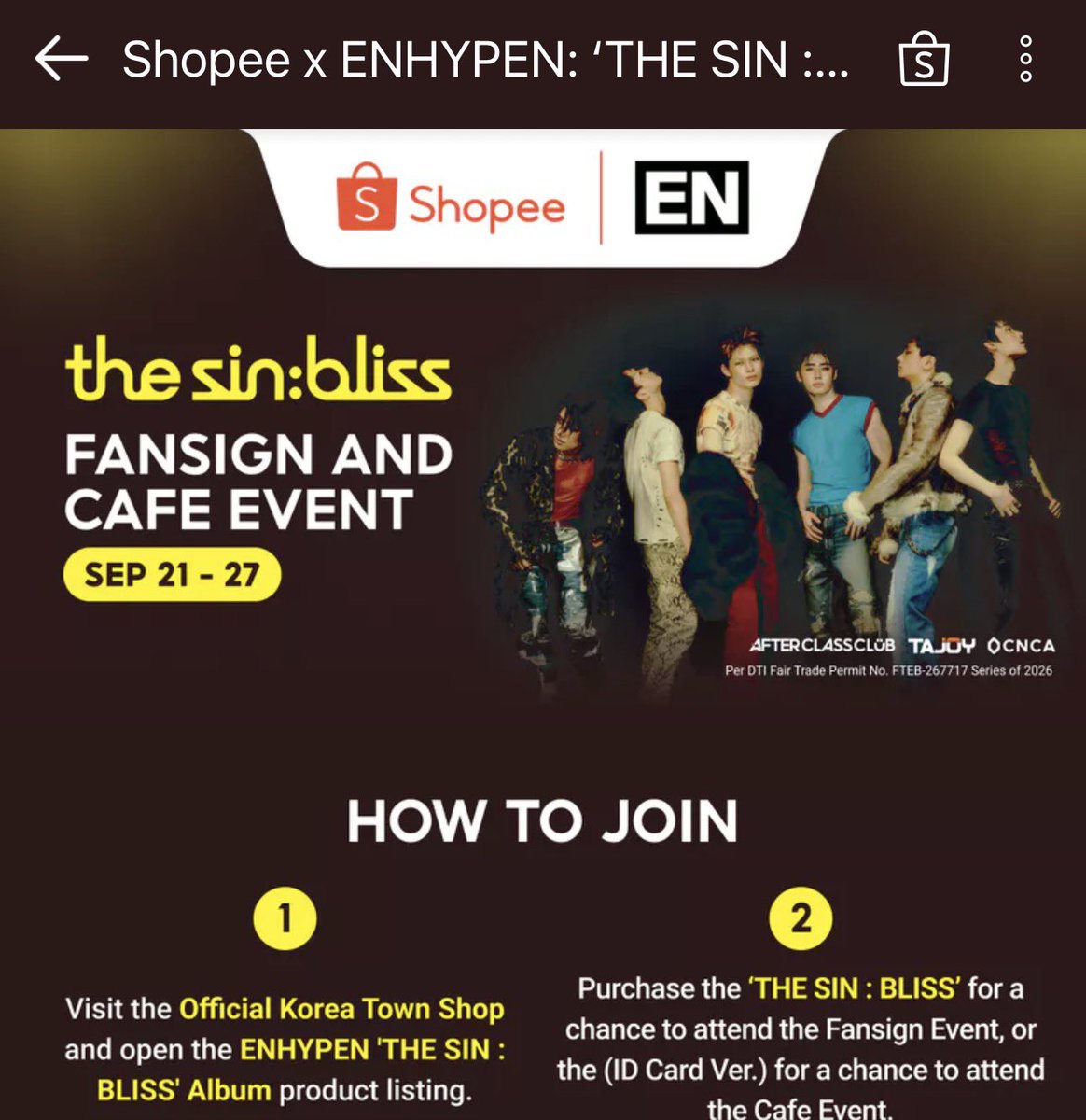 shesellsdbrp's tweet photo. ENHYPEN PHILIPPINES FANSIGN &amp; CAFE EVENT

fansign: https://t.co/3Zg8xL7Qhp
cafe event: https://t.co/p0SX0wkqiO

#ENHYPEN #엔하이픈 
#ENCHIN #엔친 https://t.co/p0rzLqkCha