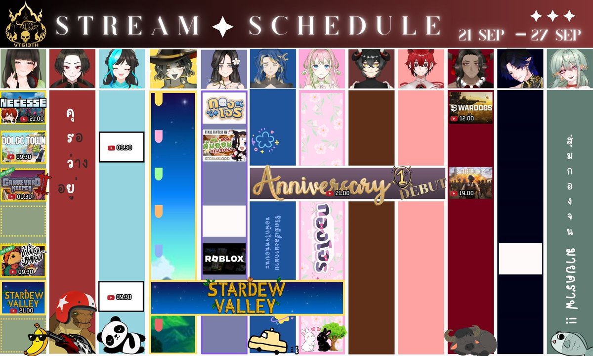 VTG13TH's tweet photo. ตารางไลฟ์ของเหล่าผี VTG ประจำสัปดาห์ 21-27 ก.ย. 2569 
៚ #VTG13TH #VtuberTH #วีทูปเบอร์ไทย #วีผีไทย #KuroGumaan #Fallynvtg #RaneeTani #Boonlan #sirinvtg #Buusaba #KeawTA #ALhong #Yamavtg #Zanevtg #phrakvtg #PaPhaiiV https://t.co/AYUV88Wq4L