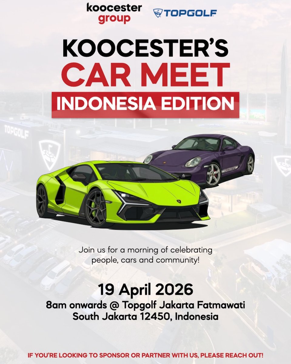 VeiBanguela's tweet photo. KOOCESTER’S CAR MEET INDONESIA EDITION 2026

Contest 1/2: BEST SOCIAL MEDIA POST
Prize: 1 pair of flight tickets to Bali

How to win
1. Take photos/videos at the Koocester Car Meet
2. Post them on IG or TikTok
3. Tag @koocester and @koocesterautos. https://t.co/tmvjrpKMrQ