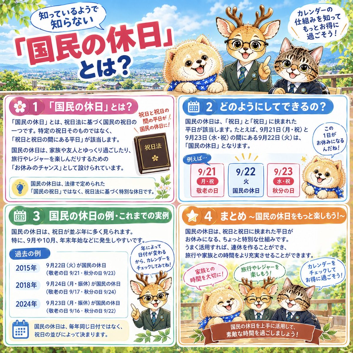 SSHUNRX8's tweet photo. 9月22日は「国際ビーチクリーンアップデー」🌊 🧹
世界中で海岸のごみを拾い、海を守る大切な日です🐢
そして今年は祝日に挟まれて「国民の休日」にもなっていますね🗓️✨

連休の詳細は画像をスワイプしてチェック👇

#国際ビーチクリーンアップデー #国民の休日 #今日は何の日 https://t.co/FqFGLXCGpR