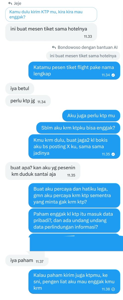 Jejeyeyay's tweet photo. Sprtinya modus baru, utk aku gak tolol tolol amat😂
Minta KTP dengan dalih buat book tiket &amp; hotel ke jakarta. Mau buat pinjol ya KTP-ku. 
Kalau mau invite aku ke jkt, bandung, bali, jogja, ato mn pun, aku yg book tiket va pembayaran aku krm k kamu. Ga suka skip😊 https://t.co/yLBqBG0Bk6