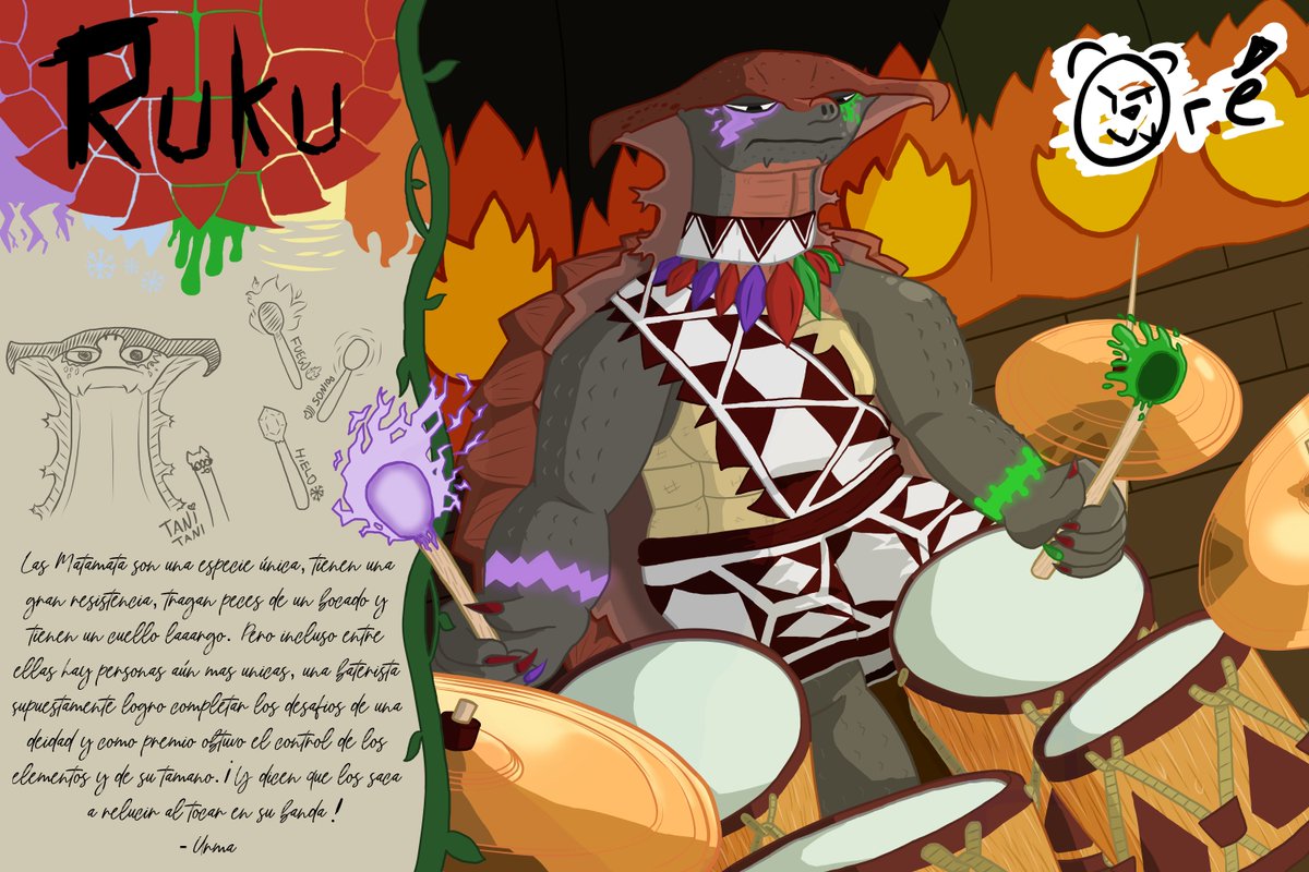 Skeshy24's tweet photo. Luego de *muchas largas* pausas terminé un dibujo de un OC que tenía en mente hace tiempo, su nombre es Ruku, me gustan las tortugas matamata así que quería crear algo basado en ellas :) #OC #tortle #dnd https://t.co/WfbnXbJfRn