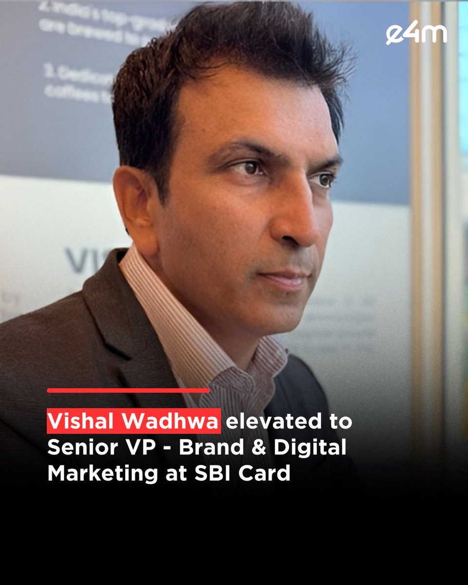 e4mtweets's tweet photo. Vishal Wadhwa elevated to Senior VP - Brand & Digital Marketing at @SBICard_Connect .
He is a brand professional with experience across brand strategy, brand management and performance-led communication.
Read the full story - https://t.co/OaYWtT3z93
#e4m #VishalWadhwa #SBICard #DigitalMarketing #BrandMarketing #PeopleMovement
If it’s trending in marketing, it’s here - follow us on Instagram: https://t.co/thy5YdN0A1