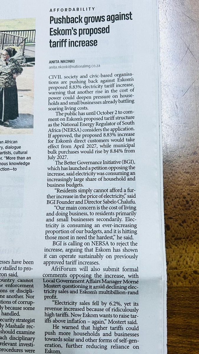jvnaidoo1's tweet photo. It will be a severe body blow against the struggling SA consumer if this planned Eskom increase is permitted to be implemented. 
The current tariff is already unbearably too steep !!
If anything, we demand a substantial reduction in tariffs for our survival. https://t.co/lH1se6VX56