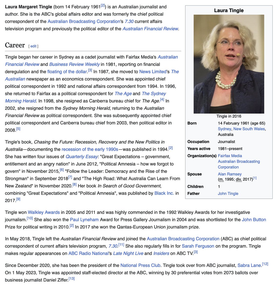 meshygrey's tweet photo. 🧐 Laura Tingle never told viewers she sat on the Multi-Stakeholder Steering Committee of the EU-funded EU-Australia Leadership Forum for three years.
Nether did the ABC.

It is not on her Wikipedia page.
It is not on the ABC website. 
Years later, after 7.30, Global Affairs Editor and a seat on the ABC board, the record is still blank.

The only evidence is a listing on an old EU project page we were never meant to look.

@latingle @abcnews 
Why is that?
I'm pretty sure that helping set the agenda from the inside of an EU-funded project is a conflict of interest, don't you?