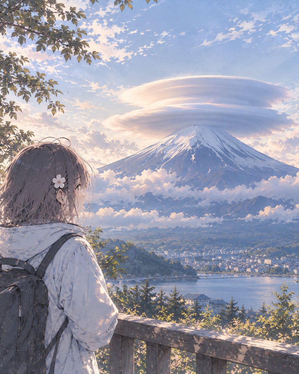 KonohaMtFuji's tweet photo. 「富士山に帽子がかかっていたら、天気が変わるかも？」🗻
富士山の周辺では、笠雲や吊るし雲が現れたあとに、雨や風など天気が変化することがあります。
台風や低気圧が近づいているときは、 いつもと違う富士山の姿が見られることも。

みなさんは富士山の笠雲、 実際に見たことありますか？🗻
#富士山 #山梨 #富士吉田 #河口湖 #富士五湖 #笠雲 #雨 #MtFuji