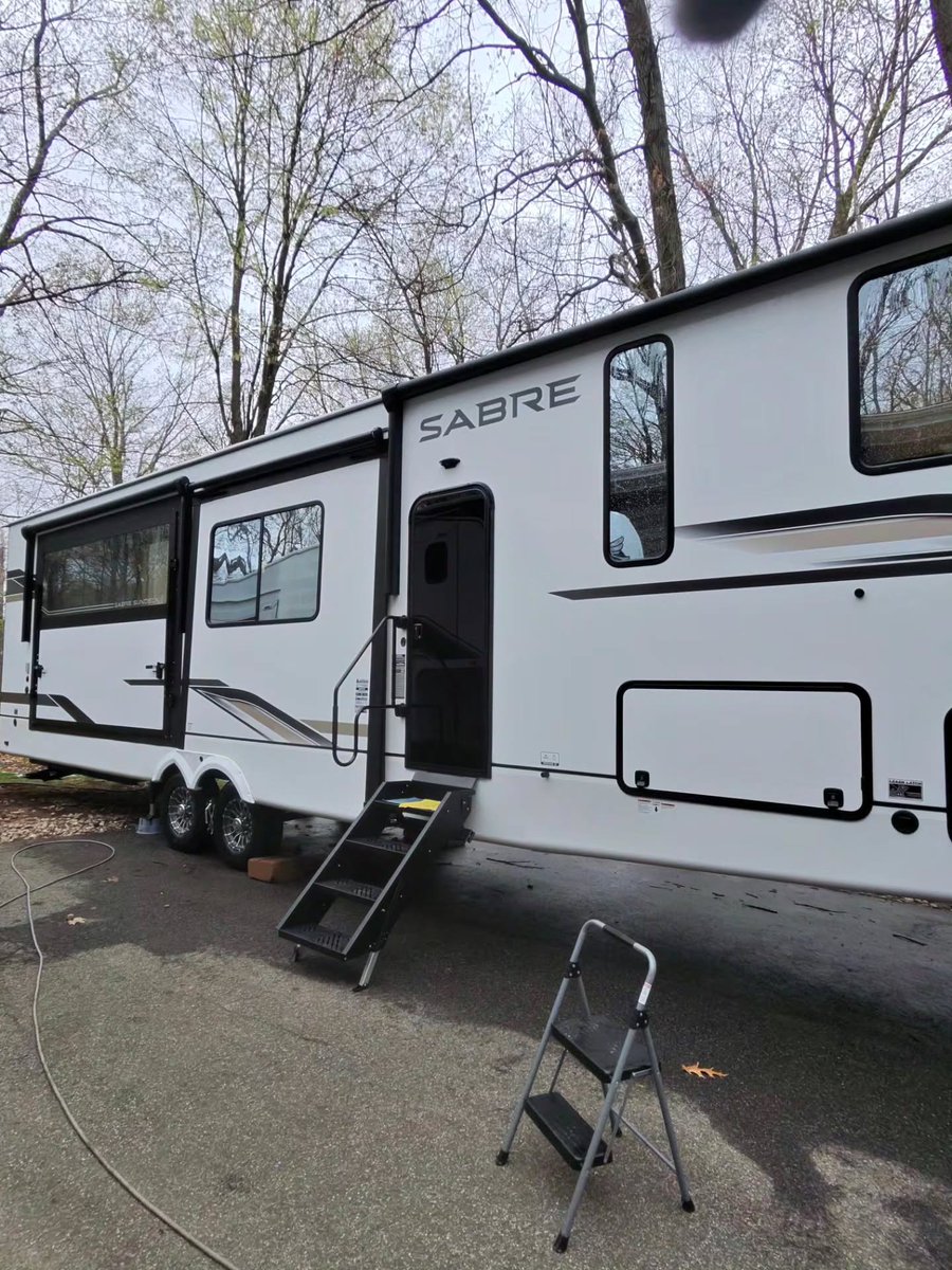 nidaaskoglu's tweet photo. My peace and quiet! Big Sabre RV, washed, detailed, and ceramic polymer sealed for the season. Contact us for RV/camper paint protection, ceramic sealing, roof washing, and full detailing. 413 459 0561 https://t.co/IPBc4GFWe6