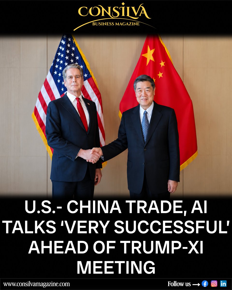 consilva_'s tweet photo. U.S. Treasury Chief Scott Bessent calls trade &amp; AI talks with China

 "very successful" as teams lay groundwork for the upcoming Trump-Xi meeting 

Read details: https://t.co/5VNPDN7zSV

#USChina #Diplomacy #AI #ConsilvaMagazine #Economy https://t.co/1gIgoMTouD