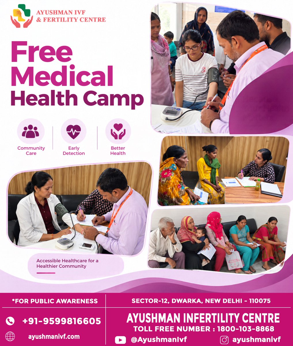 Ayushmanivf's tweet photo. Free Medical Health Camp – Caring for a Healthier Community! 💗🩺
From basic health checks to medical consultations, every interaction is a step towards better health and a healthier community. ✨#ivf #ayushman #healthcamp #delhi https://t.co/h7cSvAD1Gv